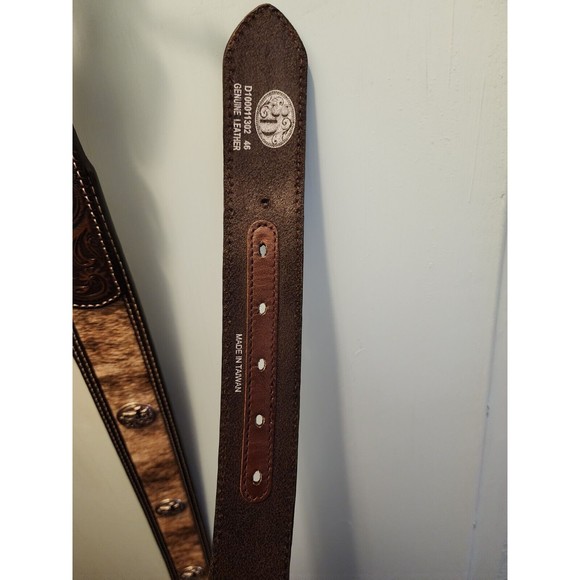 EUC 3D Western Mens Belt Leather Calf Hair Cross Concho Brown Size 46 - Picture 5 of 7